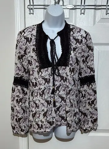 Tory Burch  Women’s Long Sleeve Tie Front Cotten Elephant Print Blouse size 8 thumbnail 1