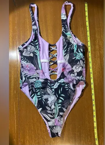 The Bikini Lab One Piece Swimsuit, floral strappy plunge - Junior’s Medium