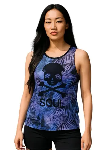 SoulCycle SKULL BLACK PURPLE TROPICAL UNISEX PERFORMANCE MESH TANK