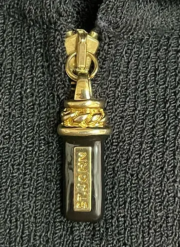 St. John Collection Black Santana Knit Zip Jacket Gold Buttons Size Small USA