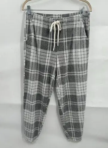 Aerie  Pj Pant Women Medium Grey White Fleece NEW Loungewear Plaid Pajama Jogger