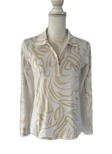 SanSoleil EUC Ladies SolCool Print Zip Collared Golf Sun Shirt. MSRP $104