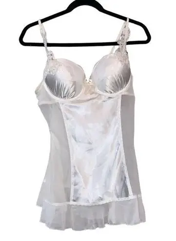 Linea Donatella White Mesh & Silky Slip Dress Lingerie