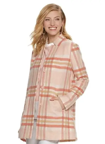 Elle | Top Notch Pink Plaid Car Coat Marble Button