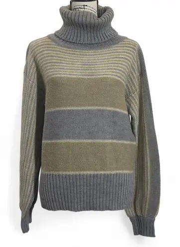 Striped Turtleneck Sweater Pullover Knitwear Neutral Tones Cozy Comfy Size M Gray Size L - Image 1