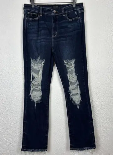 Judy Blue Distressed Straight Fit Dark Wash Jeans Size 15/32