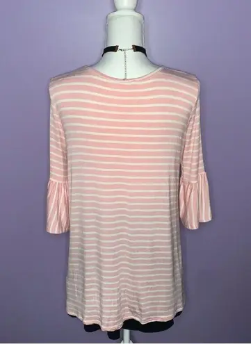 Reborn J Boutique Pink and White Bell Sleeve Top