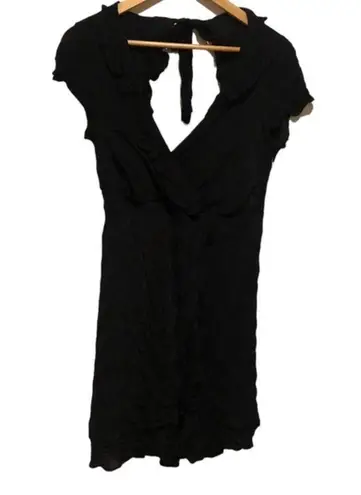Bardot BLACK GOTH COCKTAIL LINED CRISS CROSS VNECK BACK TIE DRESS M