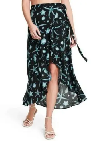 Agua Bendita x Target Women's Navy Blue Deep Sea Print Wrap Midi Skirt Size 2X