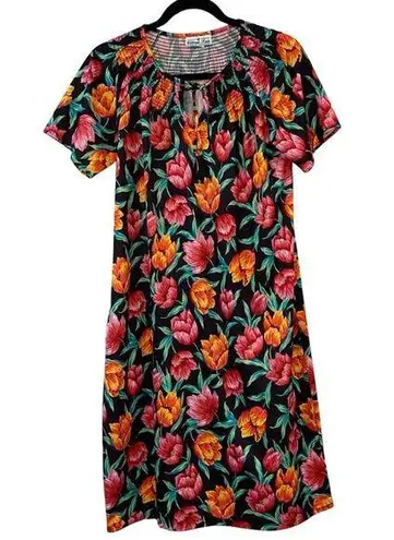 ma*rs Village Fair Vintage Black & Floral Silky Moo Moo Roper Kaftan