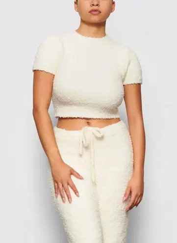 SKIMS Cozy Knit Cropped T-Shirt Bone / Cream