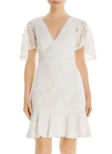 Eliza J NWT Fit & Flare Ivory White Lace Flutter Sleeve Short Dress Size 14 NEW