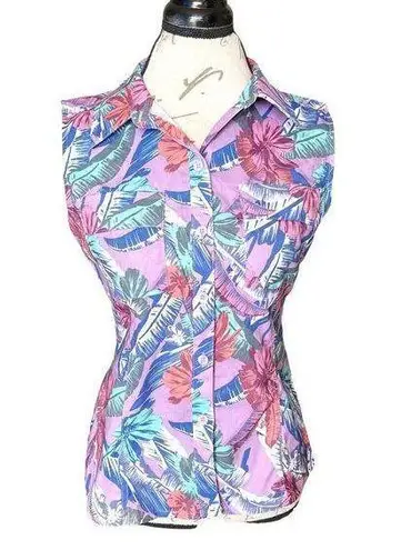 Reel Legends Womens Blouse Sz PS Petite Small Mariner Poly Sleeveless Vented