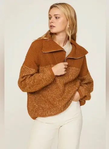 Varley Willard Half-Zip Knit Pullover Sweater in Caramel Café Brown Burnt Sienna