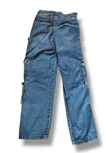 Ardene Blue Denim Utility Cargo Jeans Wide Leg D Ring Pockets 29 Inch Waist