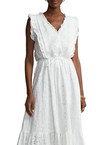 Polo Ralph Lauren Linen Ruffled Eyelet Midi Dress, White Size 4 New w/Tag $398
