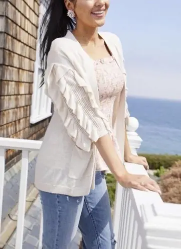 Rachel Parcell Ruffle Sleeve Cardigan Oatmeal S