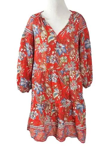 Velvet Lilah Dress in Rouge Medium Bohemian Indian Cotton 70s Floral Summer Red