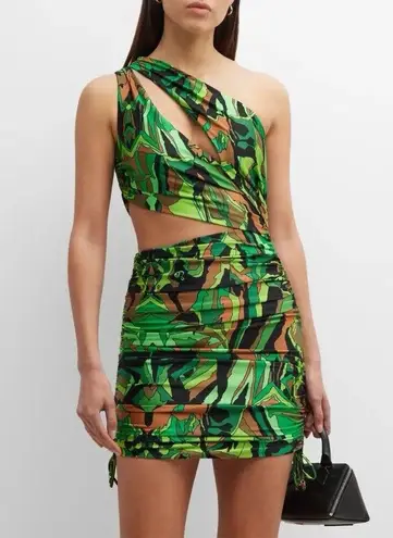 DUNDAS Gala Ruched One Shoulder Cutout Jersey dress Jungle Camo IT 46 US 10 Green