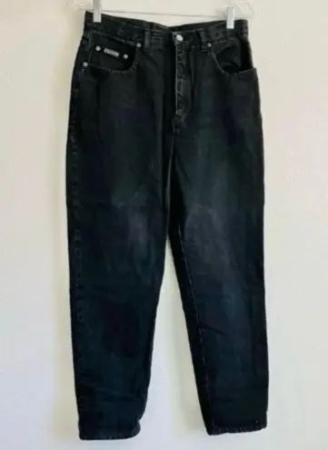 NY Jeans Vintage Black Denim Straight Leg Classic Petite High Waist Mom Jean