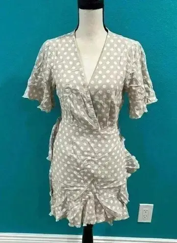 Majorelle Revolve Portia Ruffle Mini Polka Dot Cream wrap Dress in size medium