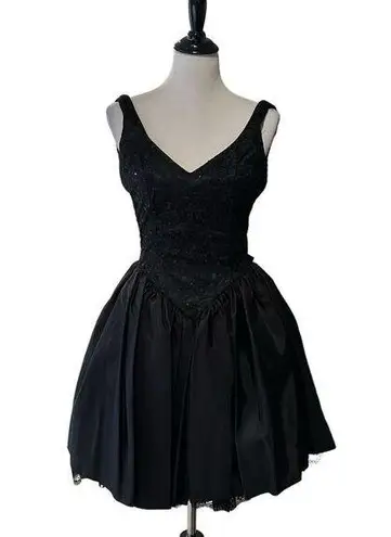 Jessica McClintock Gunne Sax  Size 3 Black Bow Back Dress Tulle Glitter Goth Prom