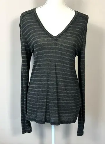 Rails Sami V-Neck Charcoal Bronze Striped Long Sleeve Tee