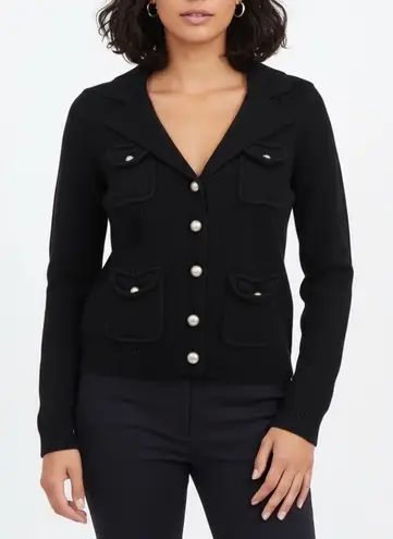 Mossimo Denim Mossimo Black Knit Button Front Cardigan Jacket Blazer Style Pockets Size M