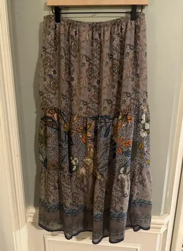 Fig and Flower (Anthropologie)Gray and Orange Smocked Tiered Shirt and Skirt Set Gray Size XL