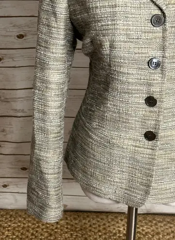 Lafayette 148 tan/cream wool/cotton blend tweed single-breasted blazer Size 10 - Image 4