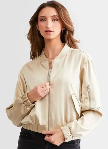 Stoosh Gold Satin Zip Up Bomber Jacket Size Large NWOT