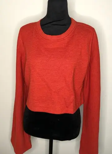 Band Of The Free Womens Sweater Medium Red Loose Knit Long Sleeve Crop NWT