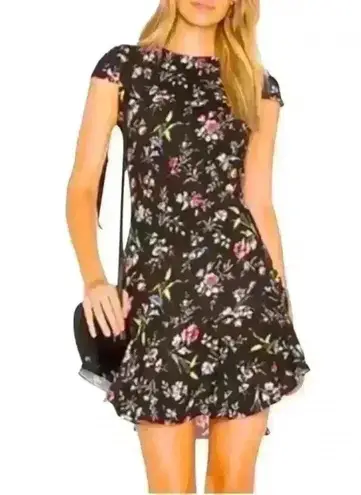 Likely Beckett Botanical Short Ruffle Skirt Black Floral Short Dress Size 12
