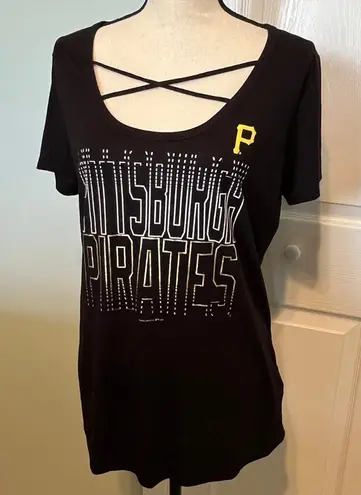 MLB Pittsburgh Pirates Campus Life Womens Large Black Fitted Short Sleeve Shirt Black