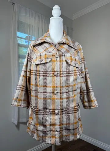 Vintage ‘70s Handmade Beige, Gold & Brown Plaid Button Front Lightweight Jacket Size XL
