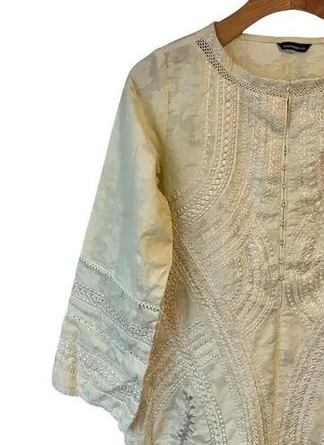 Sapphire Kurta Womens XS Yellow Embroidered Cotton Blouse Long Sleeve Party Wear