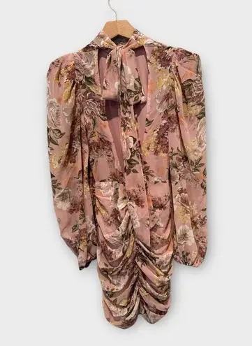 Lavish Lice LAVISH ALICE Floral Long Sleeve Open Back Chiffon Minidress Size US/6