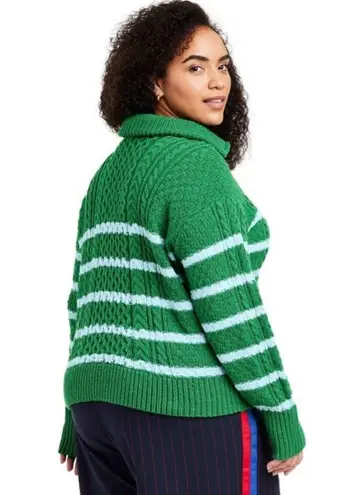 La Ligne Sweater x Target XL Quarter Zip Striped Cable Knit Green Light Blue NWT
