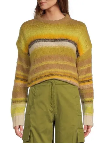 Every Fuzzy Vintage Stripe Crew Neck Long Sleeve Sweater in Women's Size S Yellow