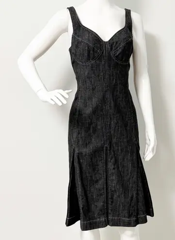 Randolph Duke The Look Black Denim Zip Pleated Corset Dress / Size 14 Western Gray
