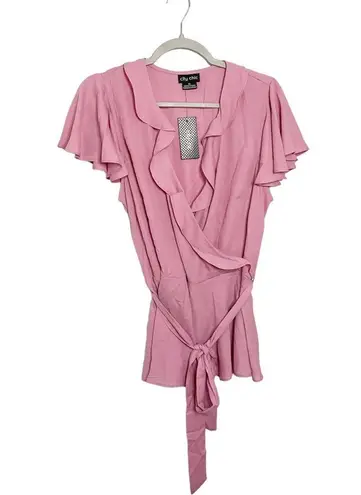 City Chic  Blouse Faux Wrap Frill Top in Rose Pink Size 14 NWT