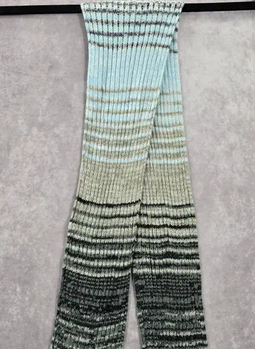 Gray Green Blue Fringe Stripe Tassels Y2K VTG Wrap Shawl Cable Knit Scarf