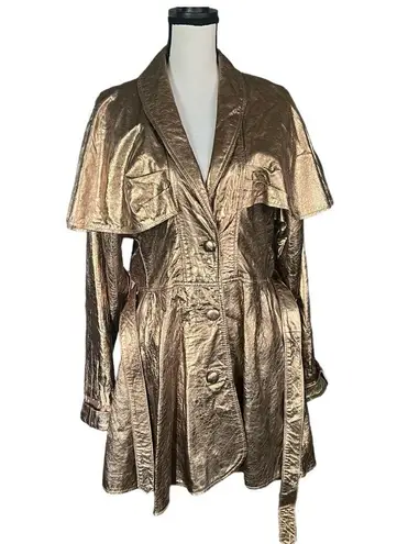 Vintage Gold Genuine Leather Metallic Trench style Button Up Coat. Size M/L Size L