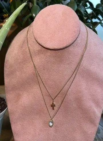 Vintage SAO Gold Filled Cross And Crystal Heart Pendant Necklace