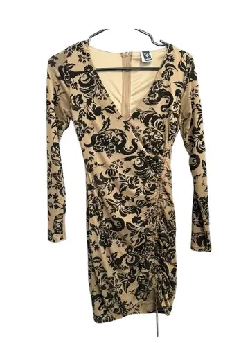 Windsor Dress Womens Small Floral Bodycon VNeck Ruched LongSleeve Romantic Chic Black