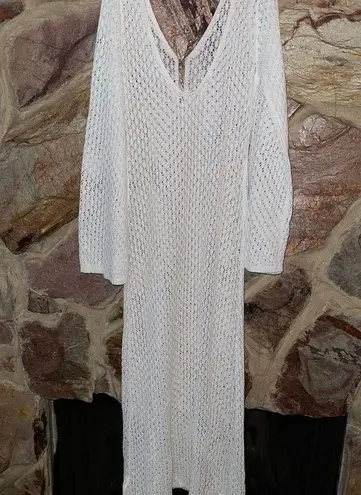 Commense Cover Up Long Sleeve Open Back Long Dress size Xl White