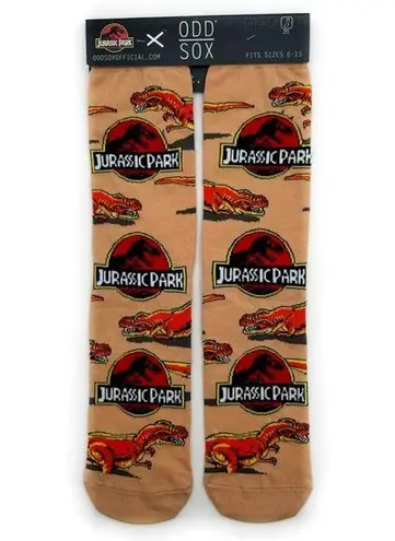 Odd Sox Jurassic Park Crew Socks Mens Gift 90s Movie Film Dinosaur Fun Gift Tan