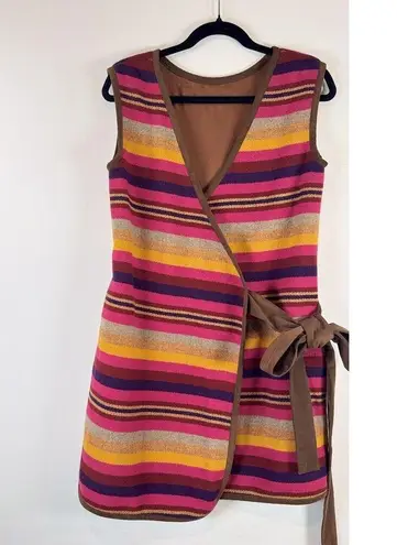 Ann Mashburn Women Vest Sweater Pink Wool Striped Cashmere Sleeveless Wrap Small