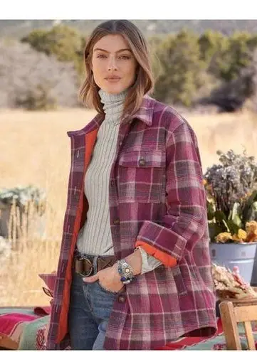 NWT Sundance Prima Plaid Flannel Shacket Pink Oversized Cabin Barn Coat Small