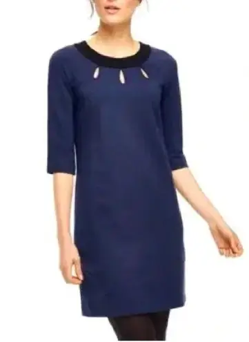 Boden Blue Sheath Dress with 3/4 Sleeves and Crew Neck 14 Long Cut out
